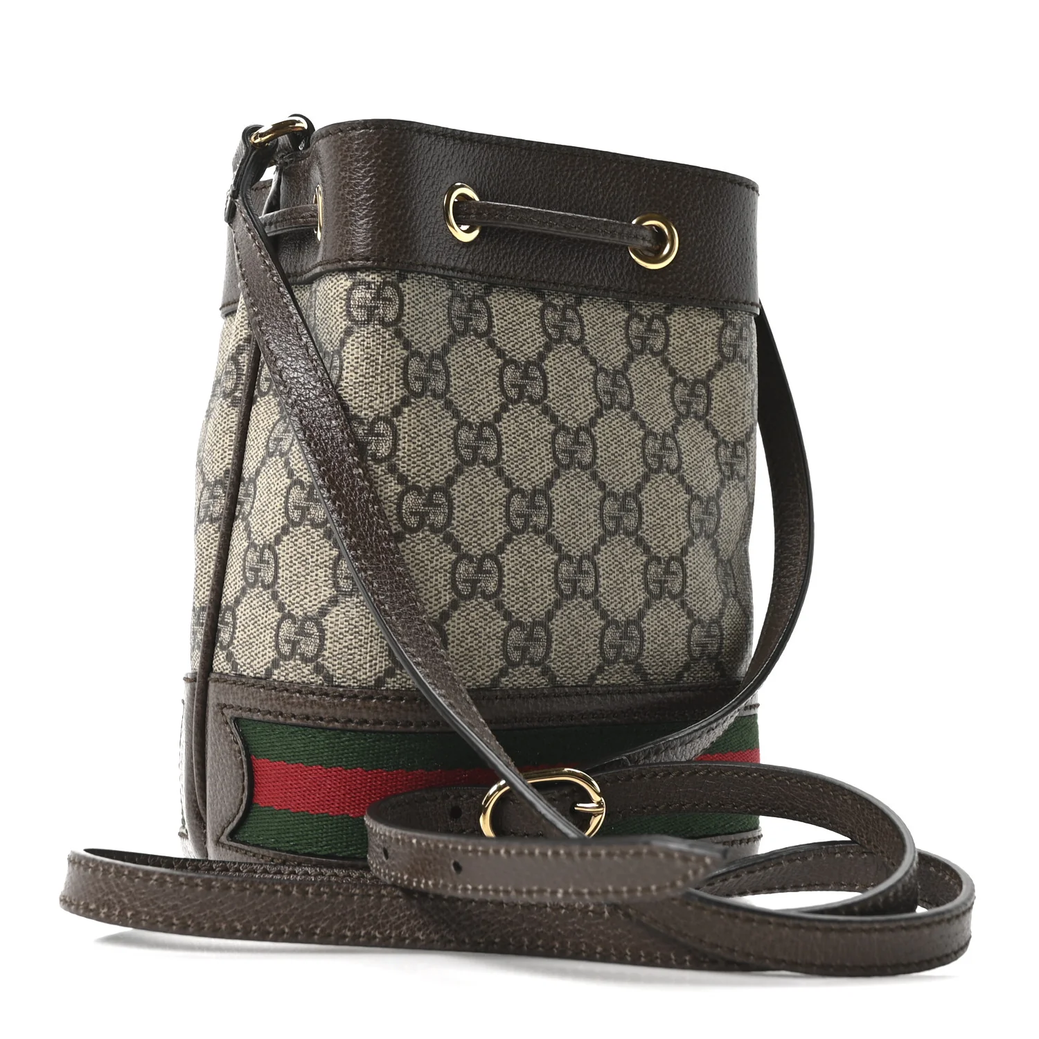 GG Supreme Monogram Web Mini Ophidia Bucket Bag Brown - Top Club