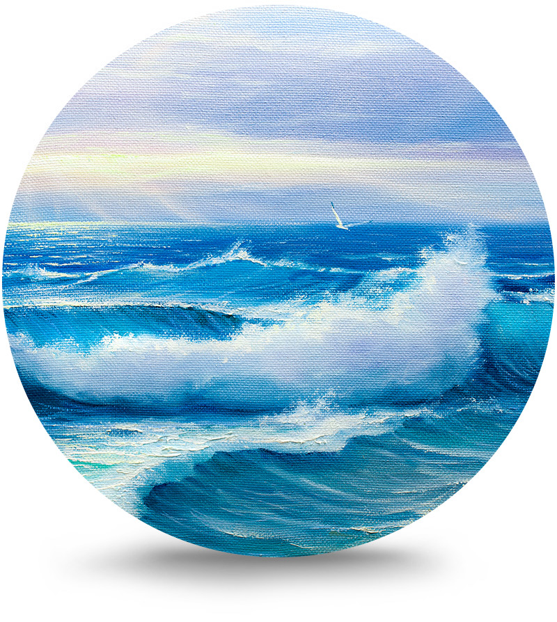 Rond schilderij aluminium Zee en branding 2 - 140 cm