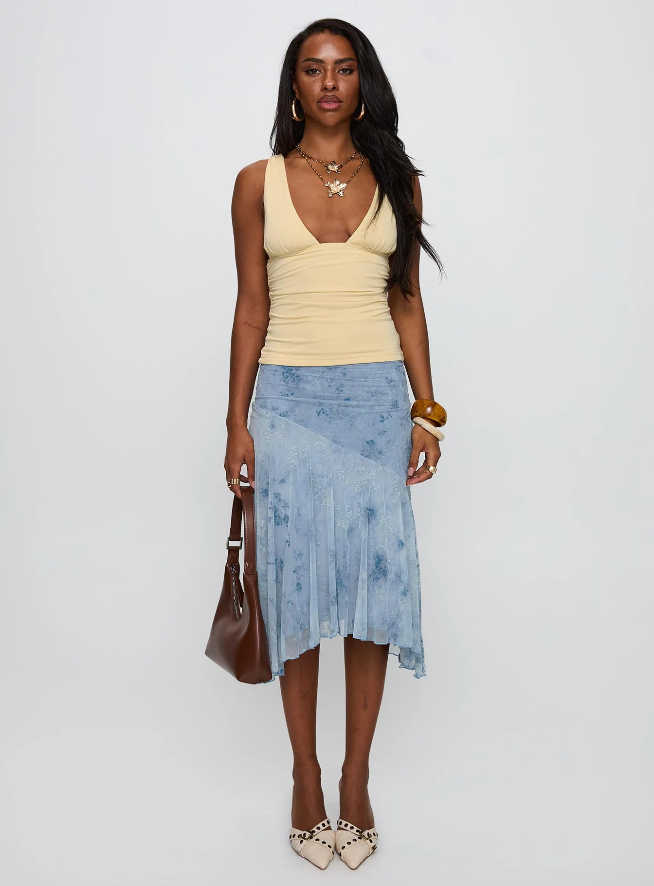 Summer Rain Asymmetrical Midi Skirt Blue