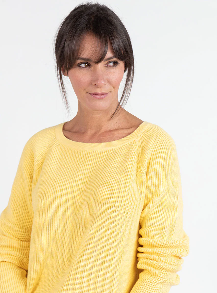 Pull femme en maille perlée coton jaune citron