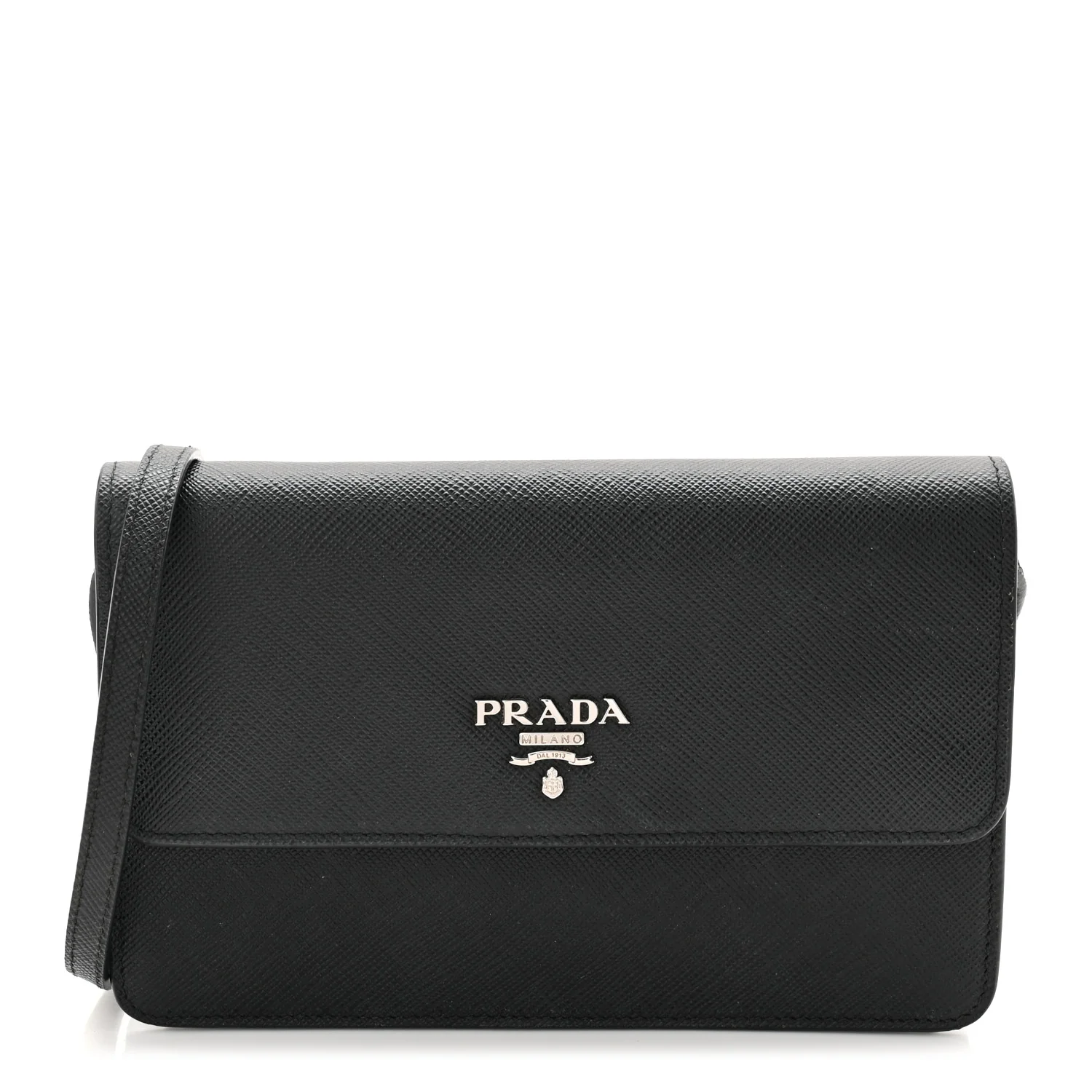 Saffiano Metal Flap Wallet With Strap Black - Top Club