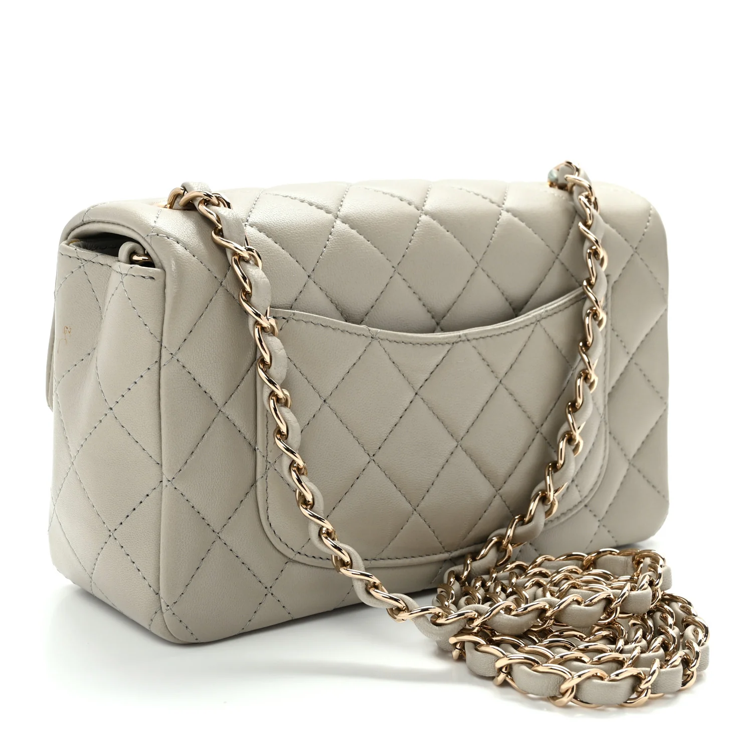 Lambskin Quilted Mini Rectangular Flap Grey - Top Club