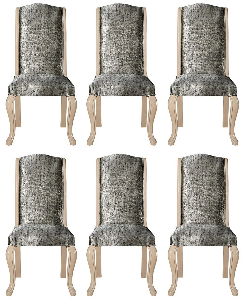 Luxury Art Deco Dining Room Chair Set Silver / Black / Beige - Handmade Kitchen Chairs Set of 6 - Art Deco Dining Room Furniture