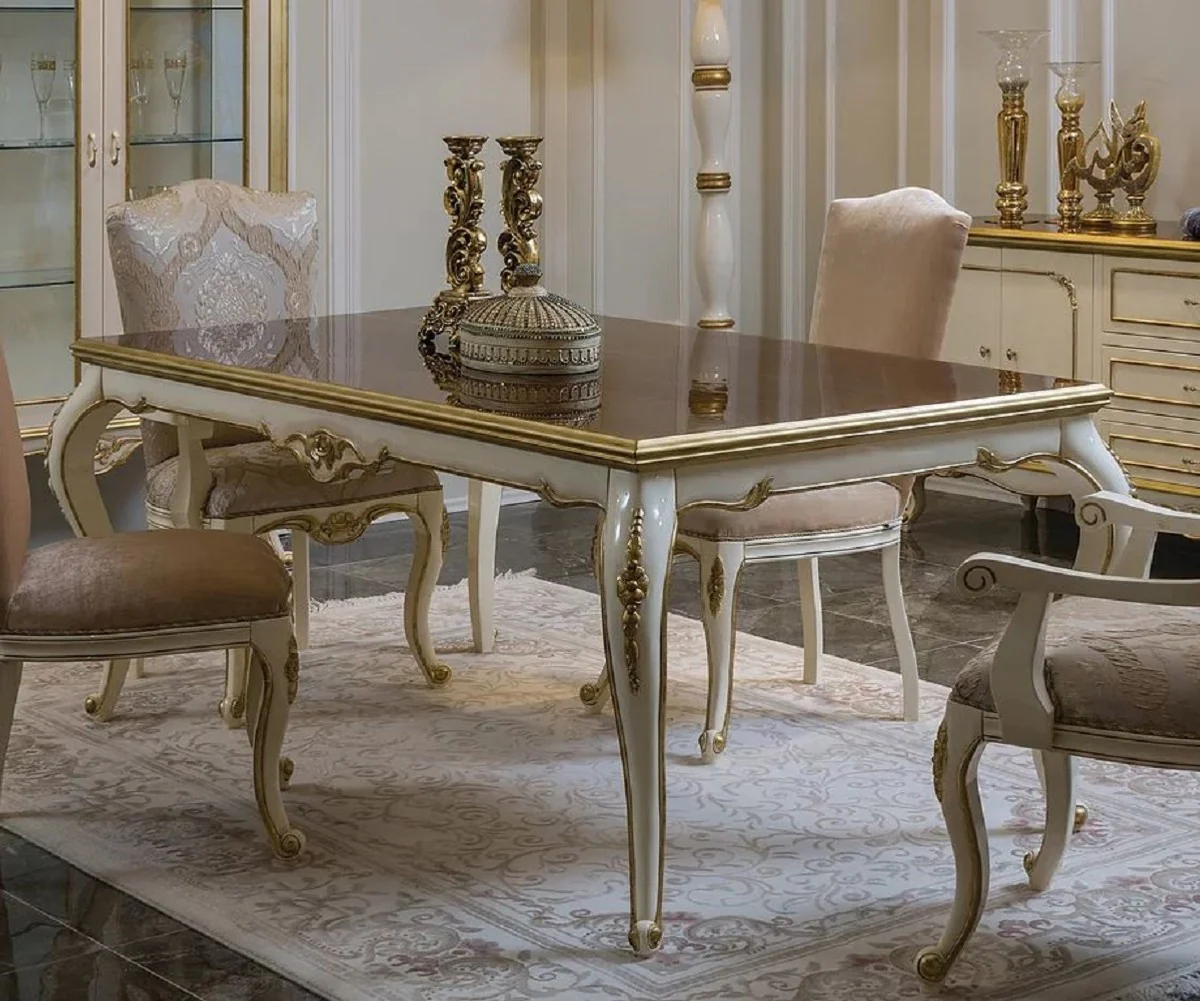 Luxury Baroque Dining Table Brown / White / Gold - Handcrafted Solid Wood Kitchen Table - Baroque Dining Room Furniture - Noble & Magnificent
