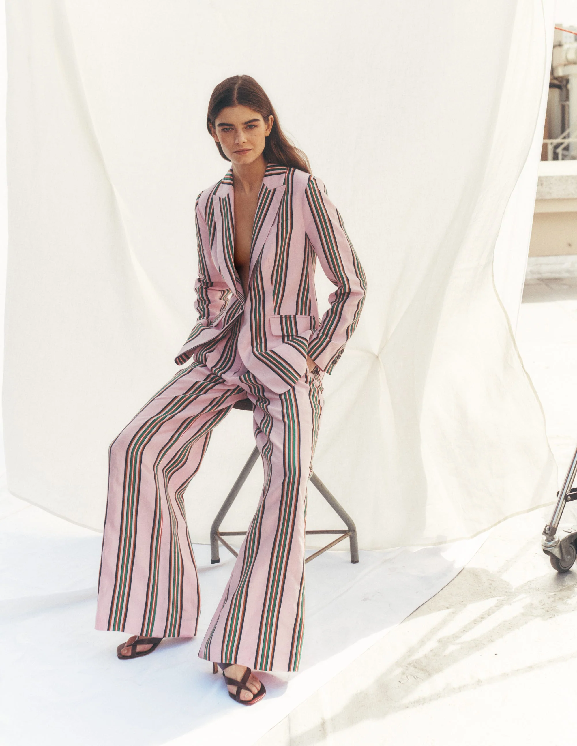 Woodbridge Leinenblazer-Rosa, Sattes Smaragdgrün Streifen