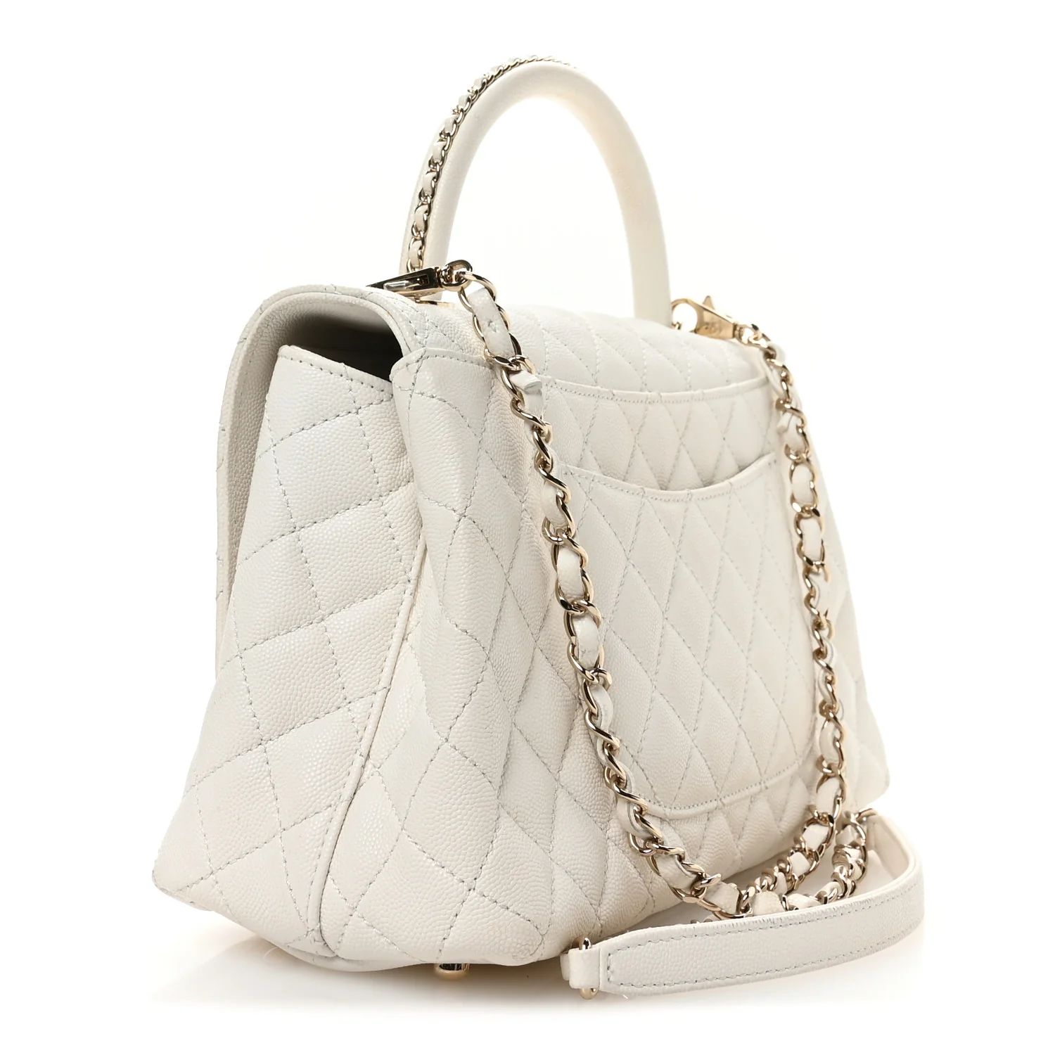 Caviar Quilted Small Chain Coco Handle Flap White - Top Club