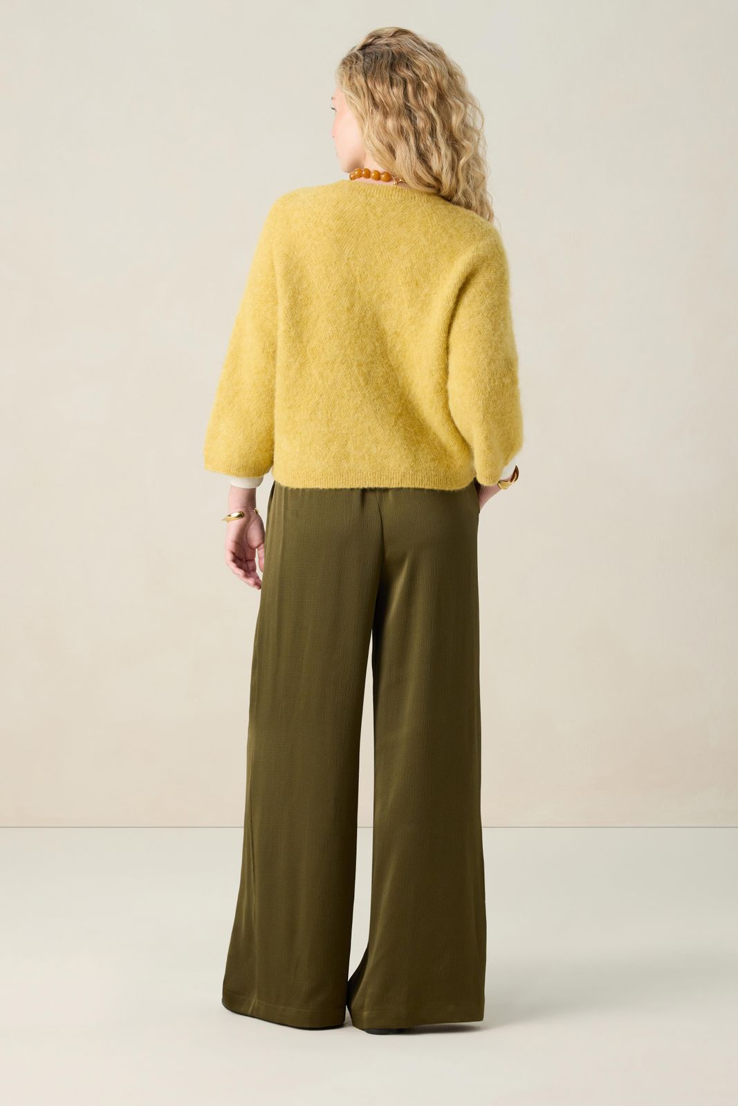 Donkergroene high waist wide leg broek