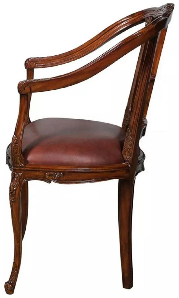 Luxury Baroque Leather Dining Room Chair Set of 4 with Armrests Brown - Magnificent Baroque Style Real Leather Kitchen Chairs - Luxury Baroque Dining Room Furniture - Noble & Magnificent