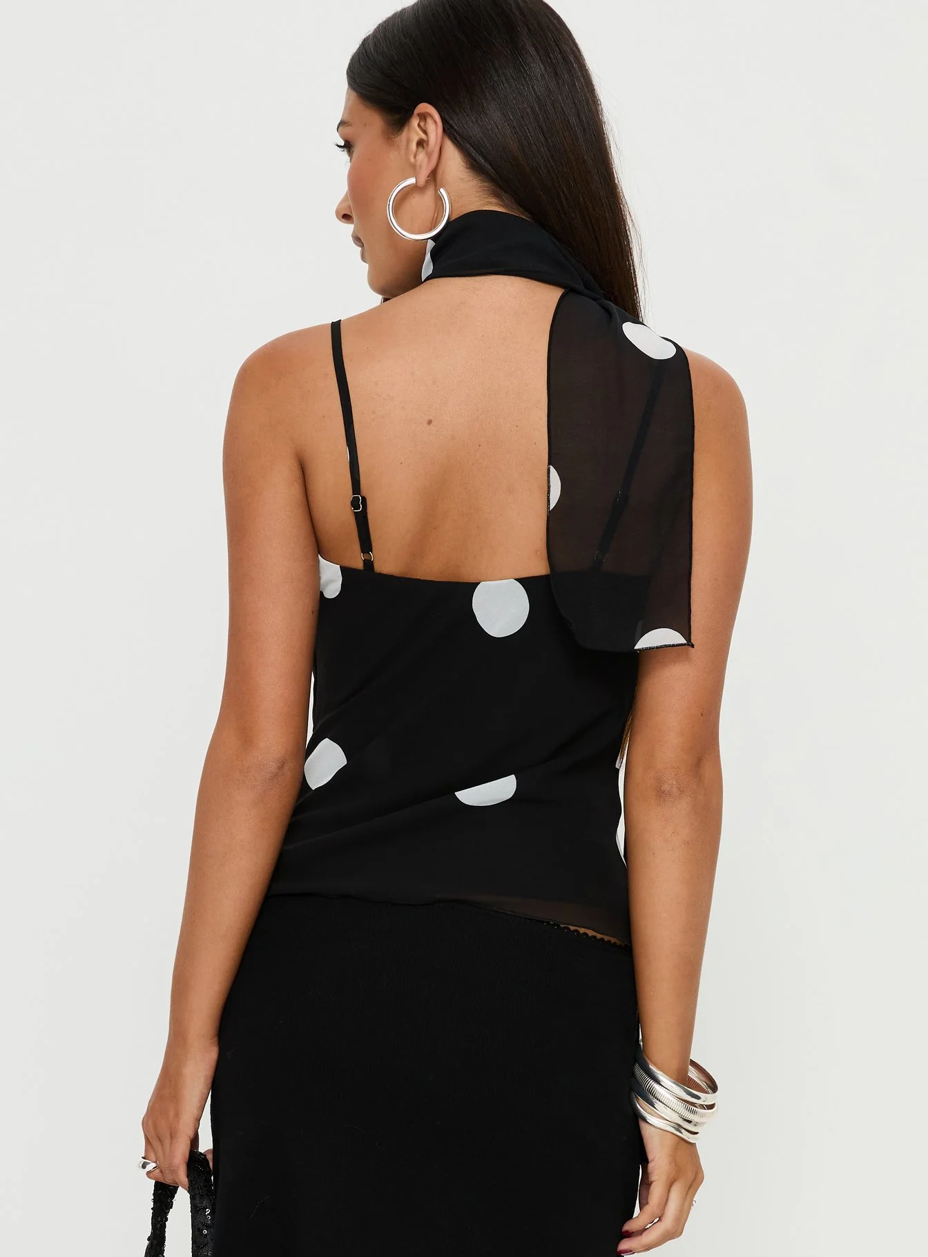 Jenae Scarf Detail Cami Top Black / White Polka