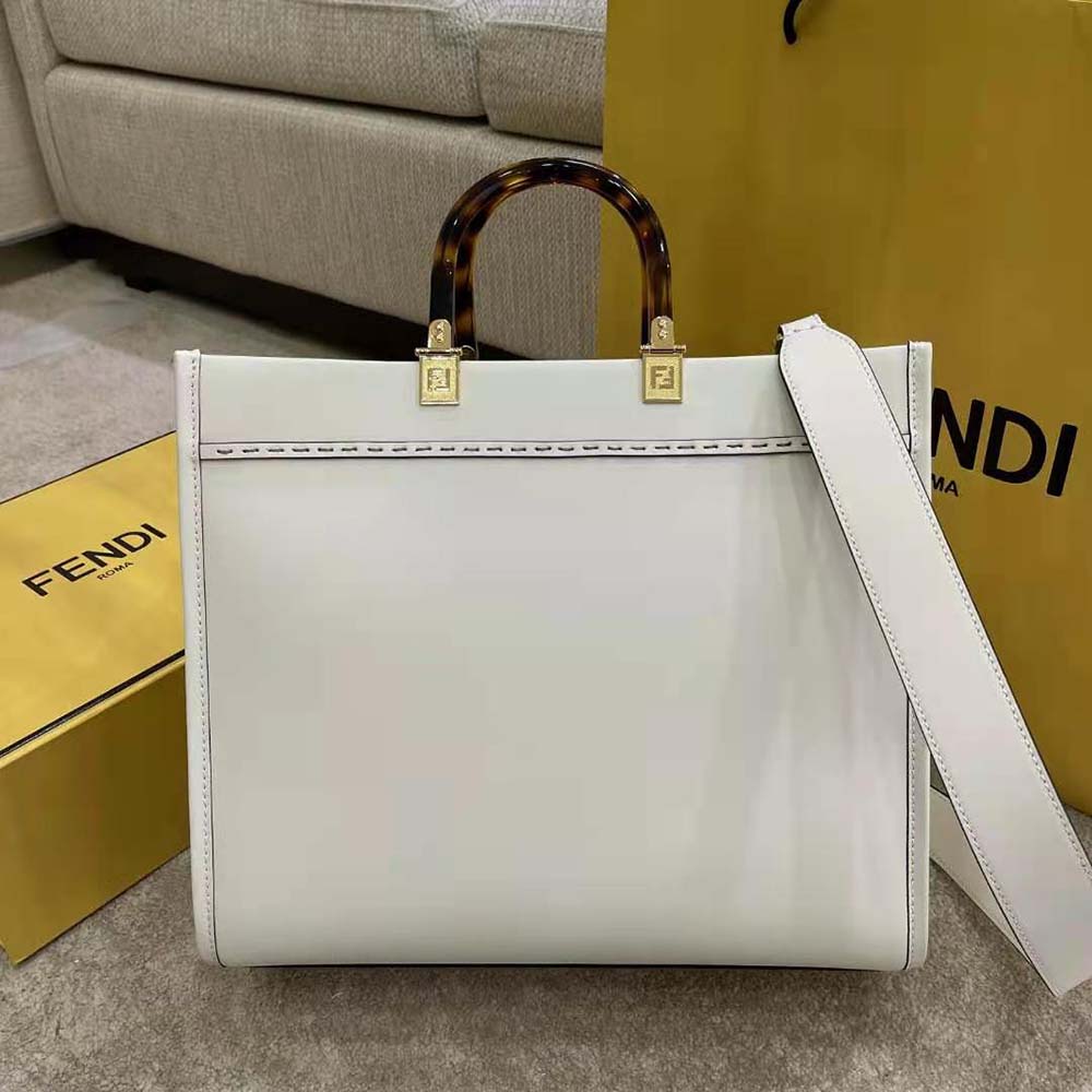 Fd Women Sunshine Medium Leather Shopper-White - Top Club