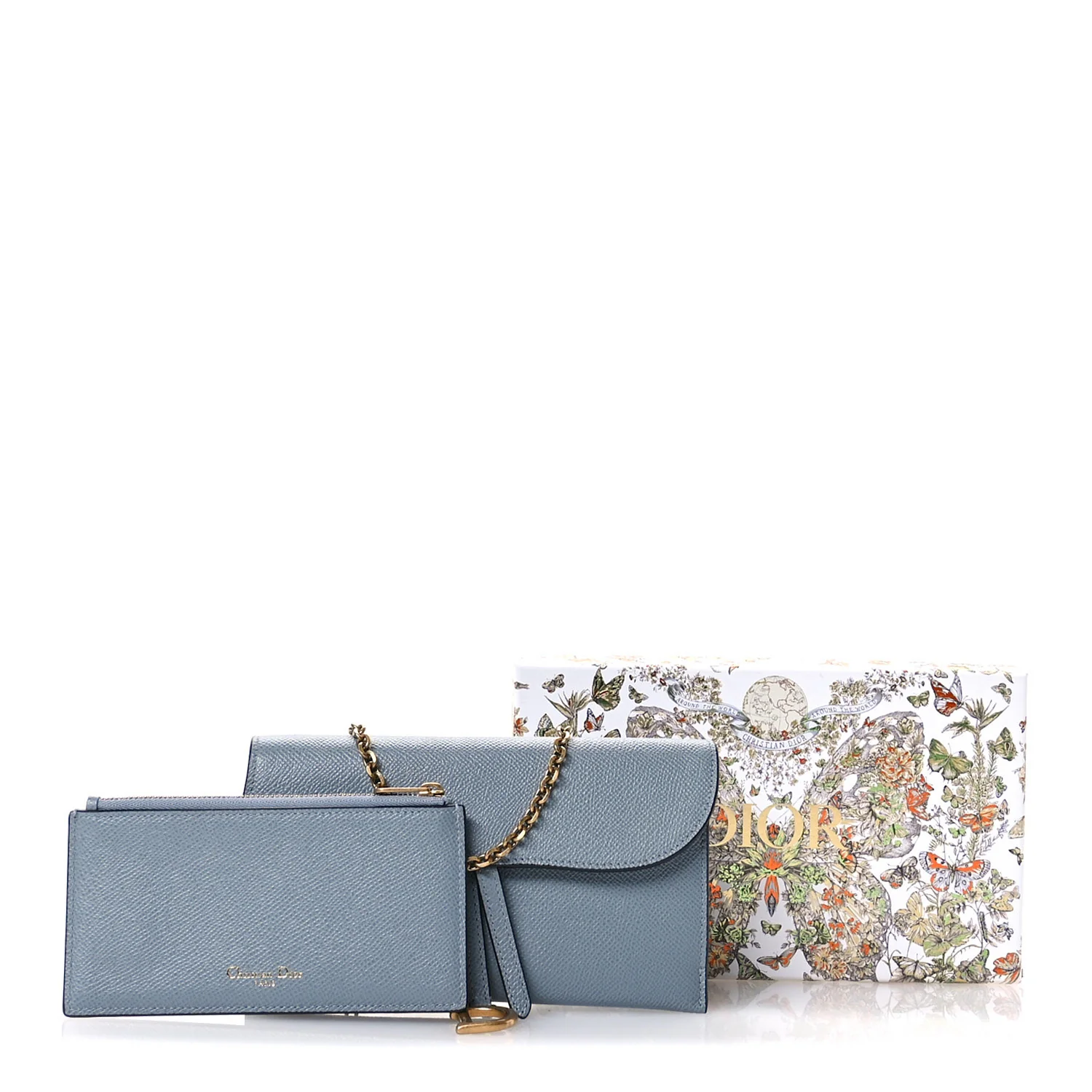 Grained Calfskin Saddle Chain Pouch Cloud Blue - Top Club