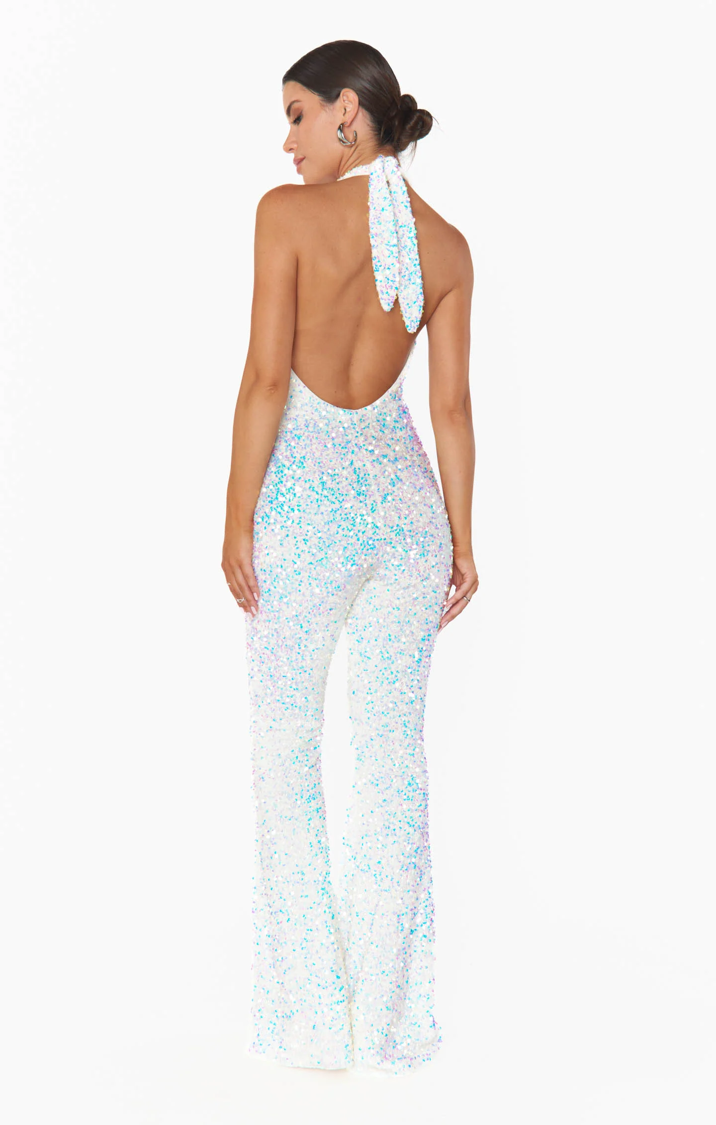 Studio Halter Jumpsuit ~ White Sparkle Sequins