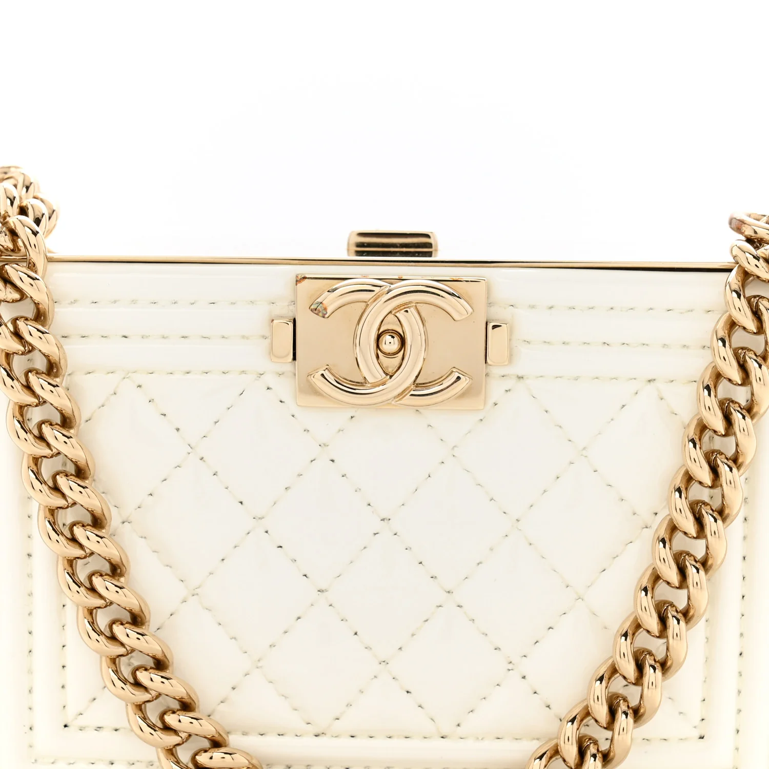 Patent Calfskin Boy Minaudiere White - Top Club