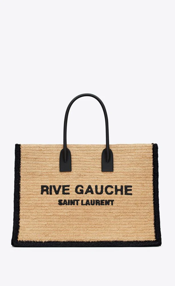 Saint Laurent RIVE GAUCHE TOTE BAG IN RAFFIA AND LEATHER - Top Club