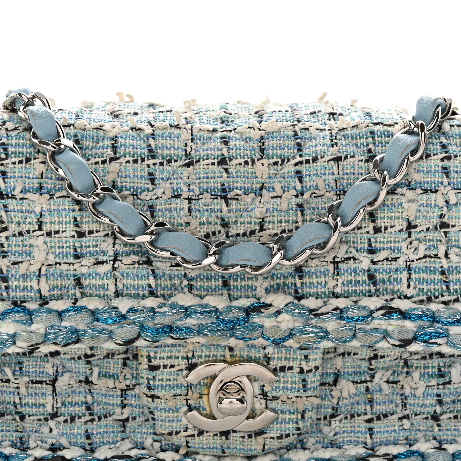 Tweed Braid Mini Flap Blue White Navy - Top Club