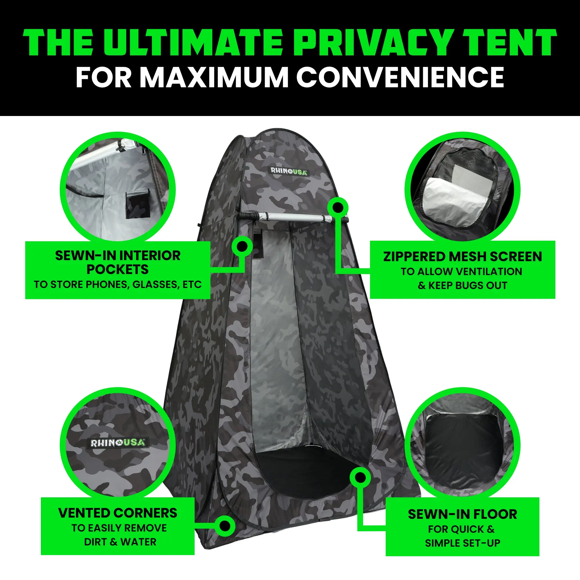 Rhino USA Portable Popup Privacy Changing Tent Ultimate Outdoor Camping Shower, Camp Toilet, Rain Shelter for Beach and Camping Lightweight and Sturdy
