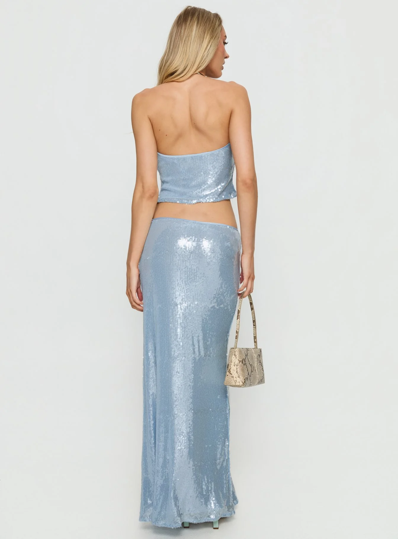 Emalia Sheer Sequin Maxi Skirt Blue