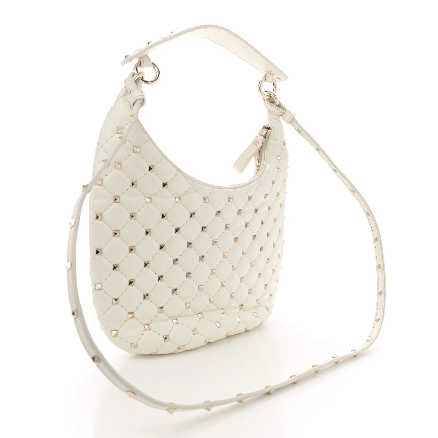 Nappa Small Rockstud Spike Hobo Ivory - Top Club