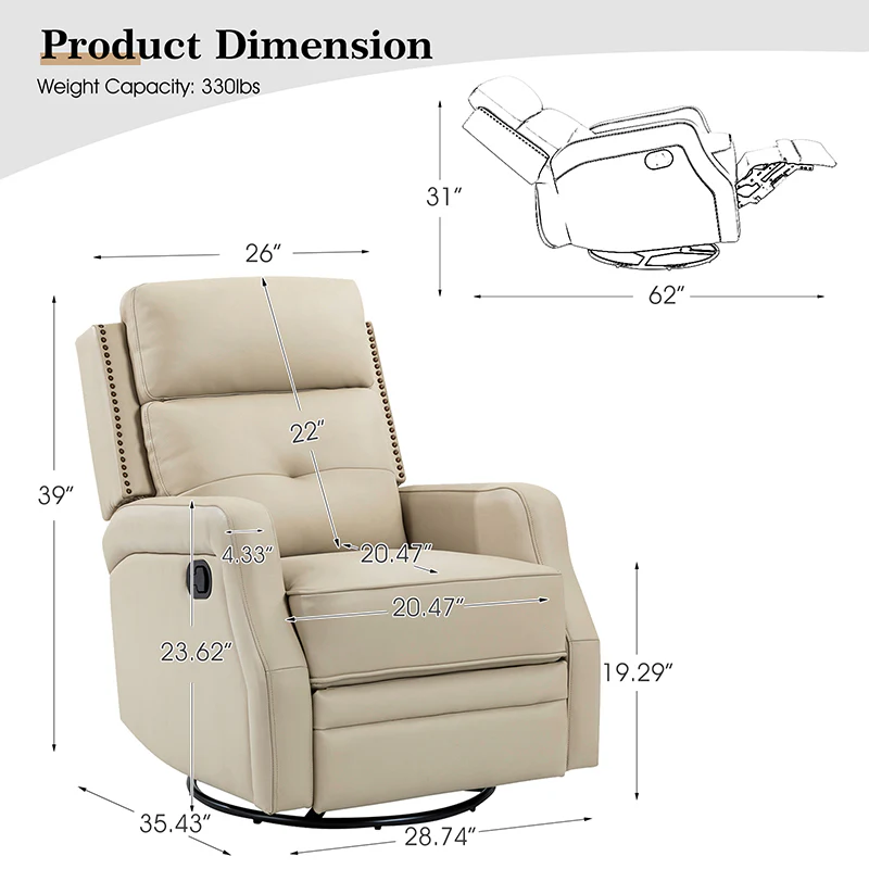 Benito 28.74" Wide Genuine Leather Swivel Rocker Recliner