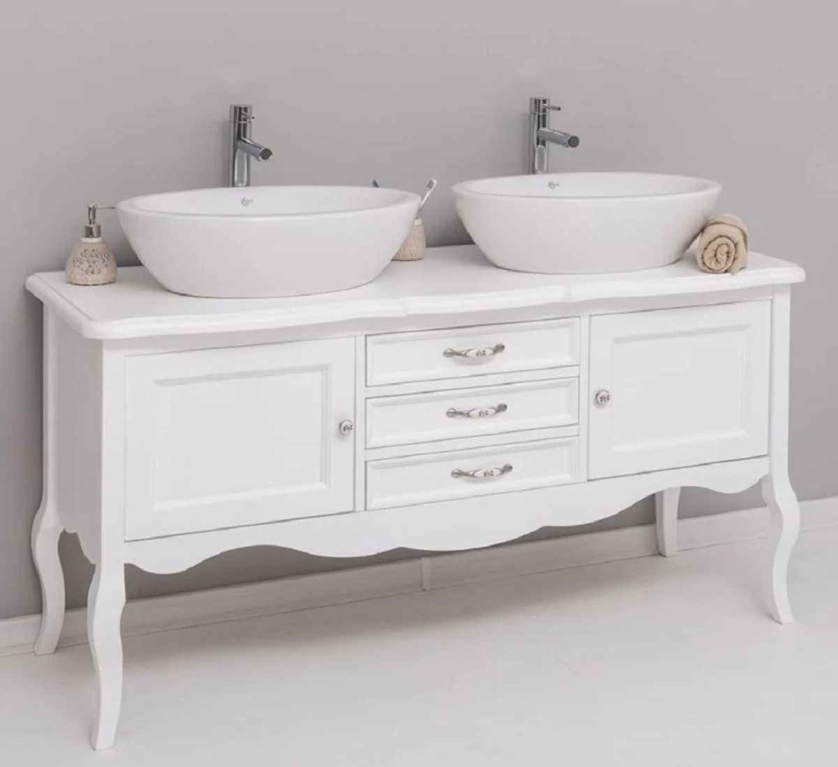 Country house style solid wood double washbasin white 150 cm - country house style bathroom furniture