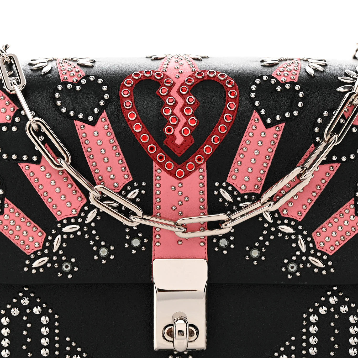 Vitello Loveblade Embellished Chain Flap Bag Black Multicolor - Top Club