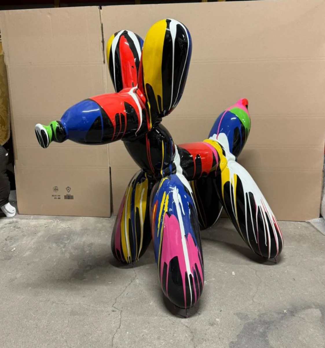 Decorative sculpture balloon dog black / colorful 100 x H. 100 cm - garden figure