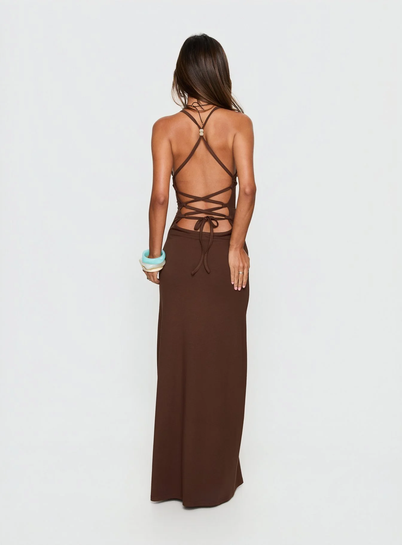Pasita Halter Tie Up Maxi Dress Chocolate