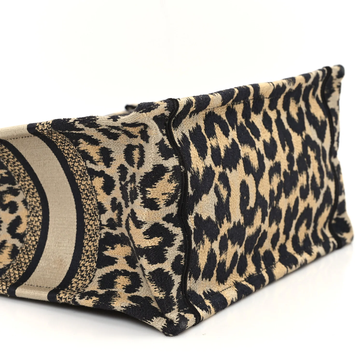 Canvas Mizza Embroidered Small Leopard Book Tote Beige - Top Club