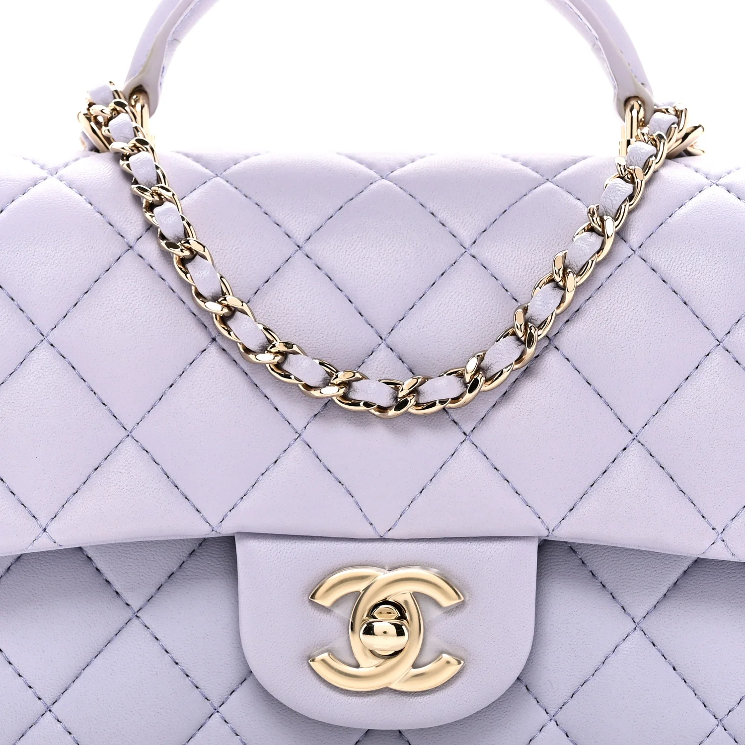 Lambskin Quilted Mini Top Handle Rectangular Flap Light Purple - Top Club