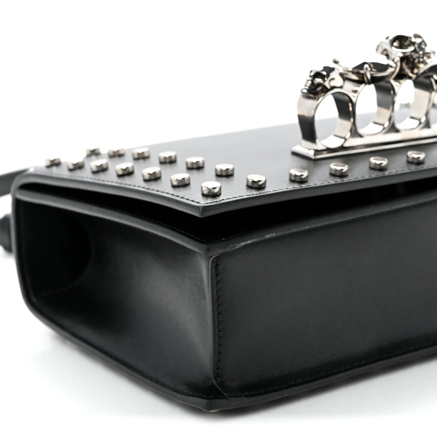 Calfskin Studded Jeweled Knuckle Satchel Black - Top Club