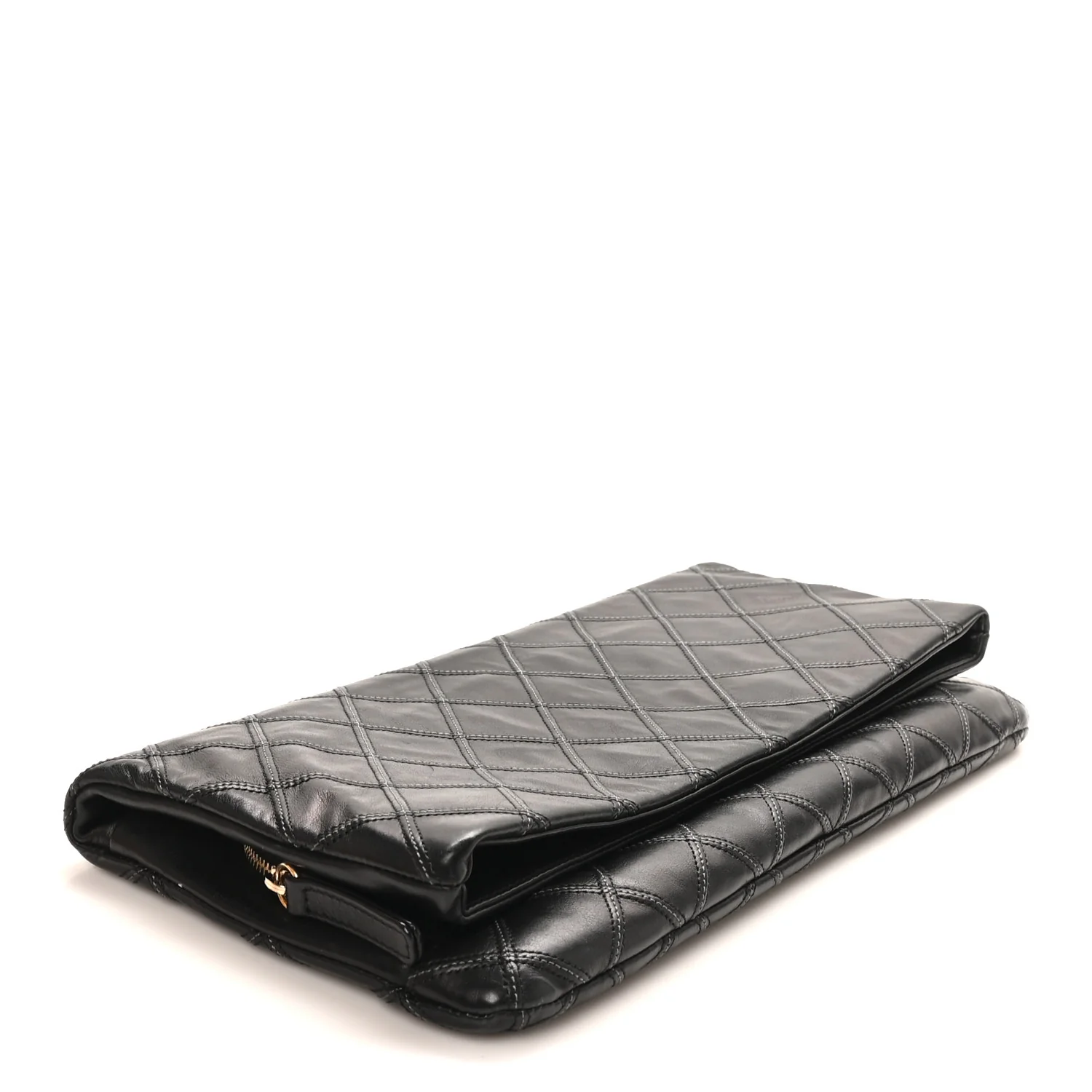Calfskin Stitched Thin City Clutch Black - Top Club