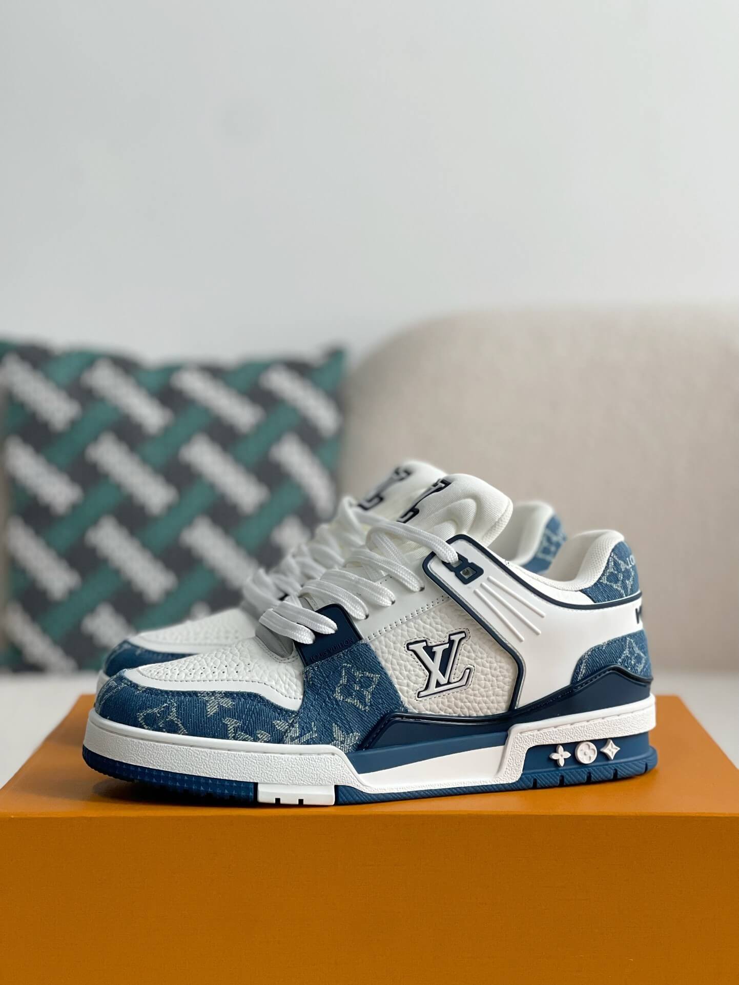 Louis Vuitton LV Trainer Denim Blue White Padded Sneaker - Sneaker Replica Workshop