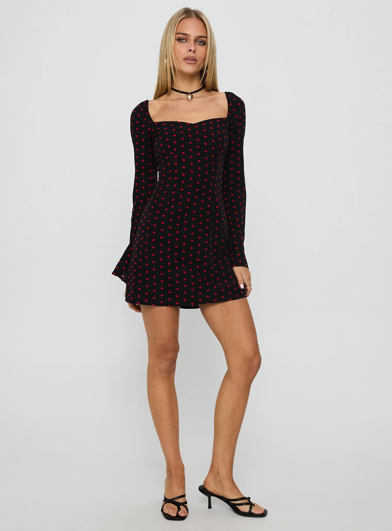 Addisen Long Sleeve Mini Dress Polka Dot