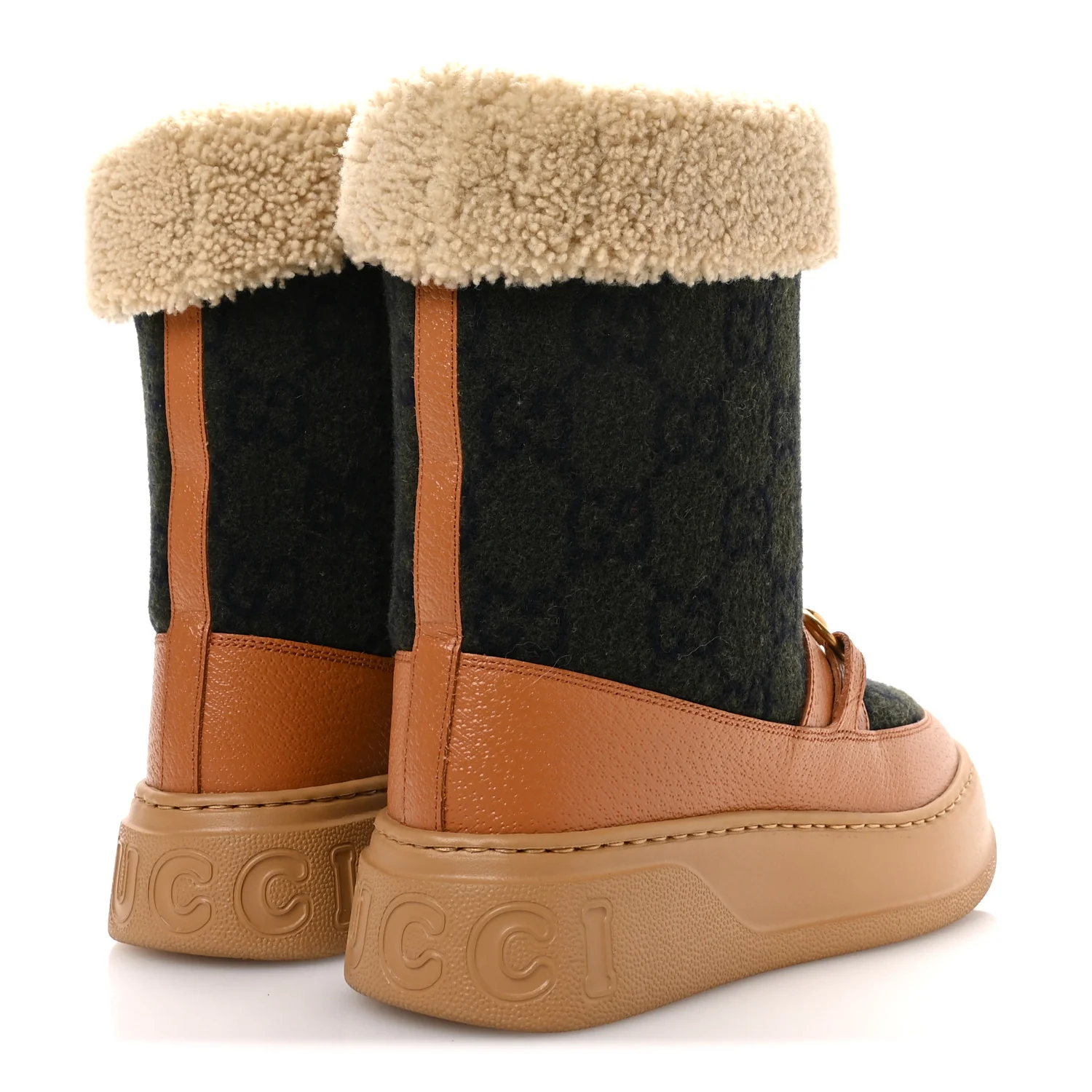 Covered Wool Monogram Textured Dollar Calfskin Shearling Horsebit Snow Boots 37 Underwood Blue Hazel Brown - Top Club