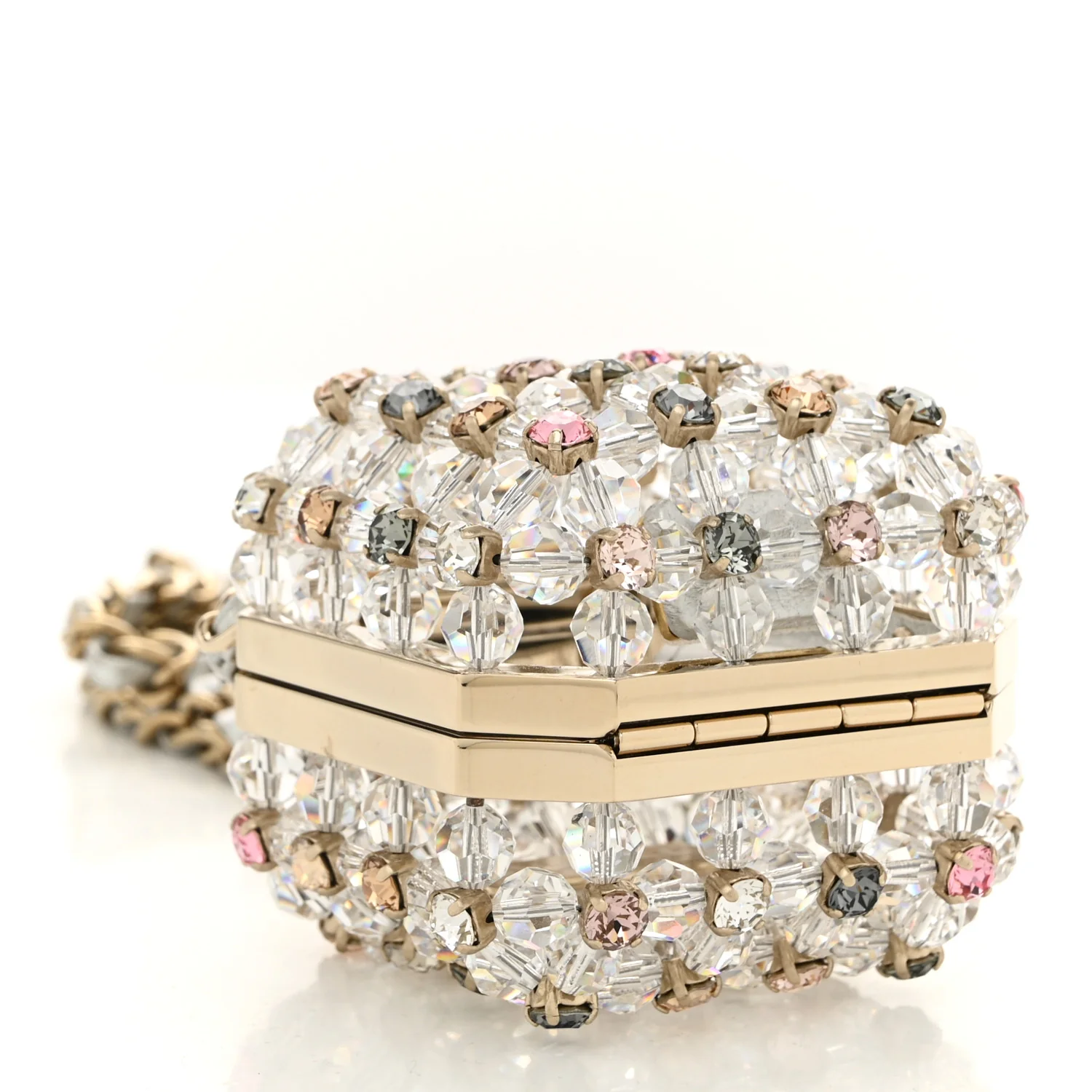 Metal Bead Crystal Minaudiere CC Mini Evening Bag Gold Multicolor - Top Club
