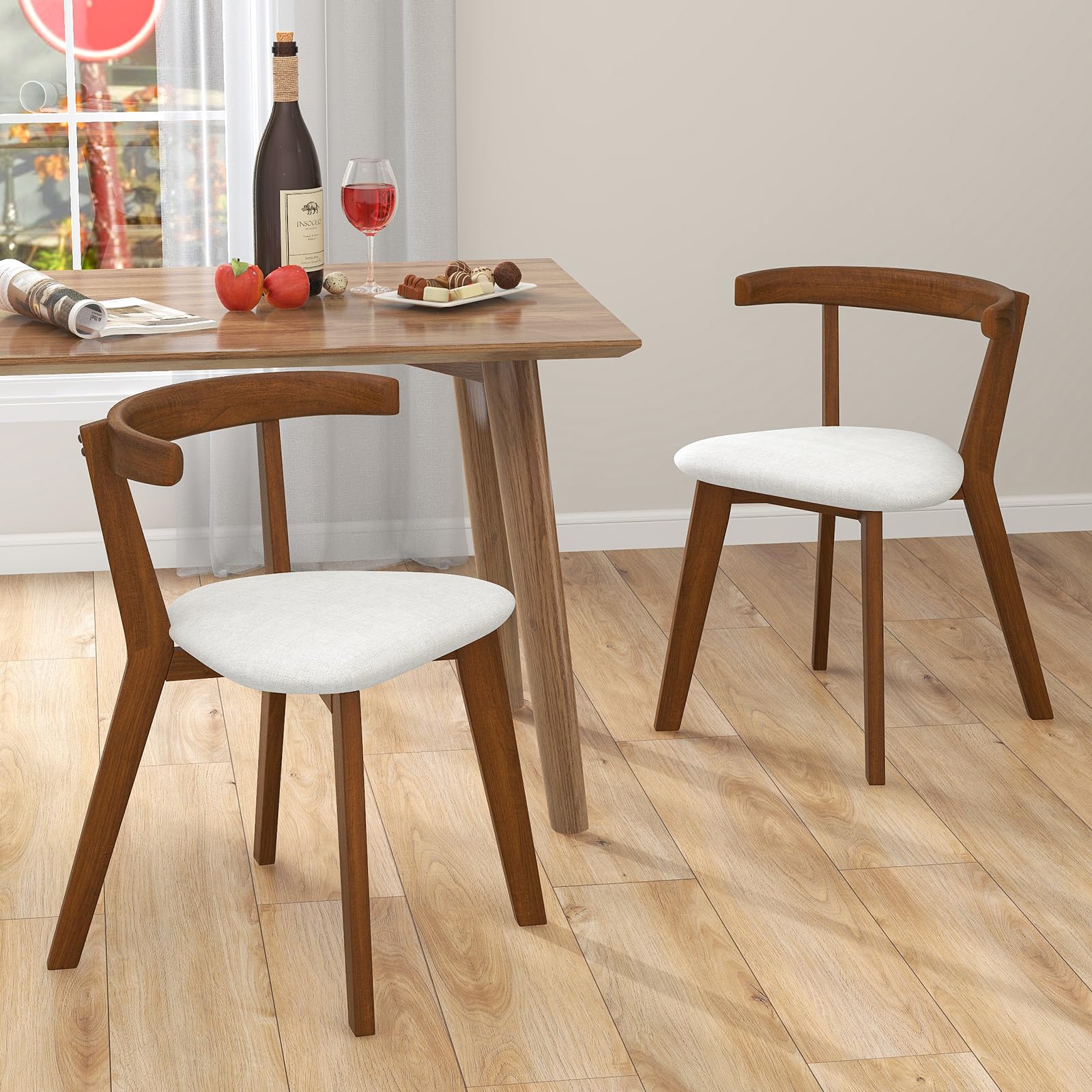 BEFOUNDLOVELY Wooden Dining Chairs Set of 2/4, Farmhouse Hanging Kitchen Chairs w/Rubber Wood Frame, Padded Seat, Curve Back