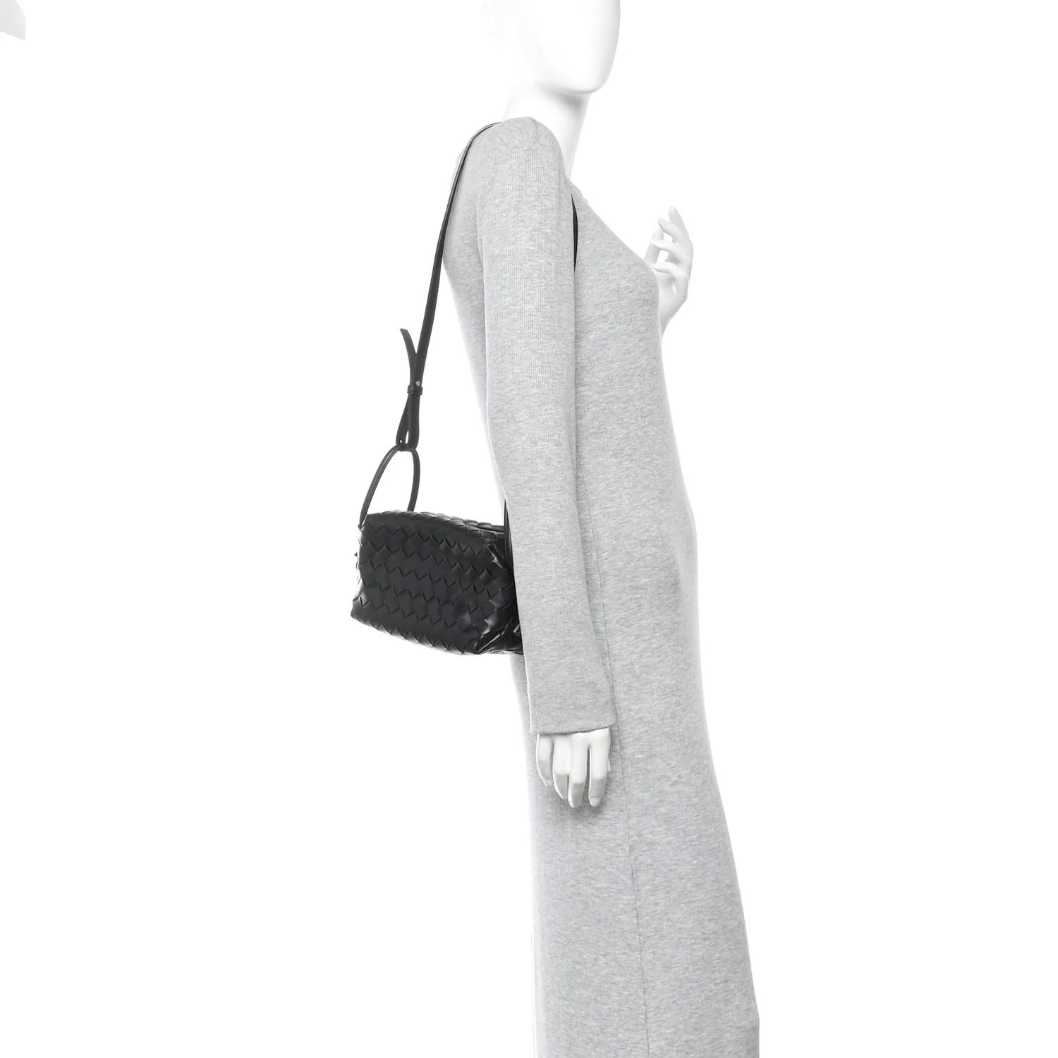 Calfskin Intrecciato Small Loop Top Handle Black