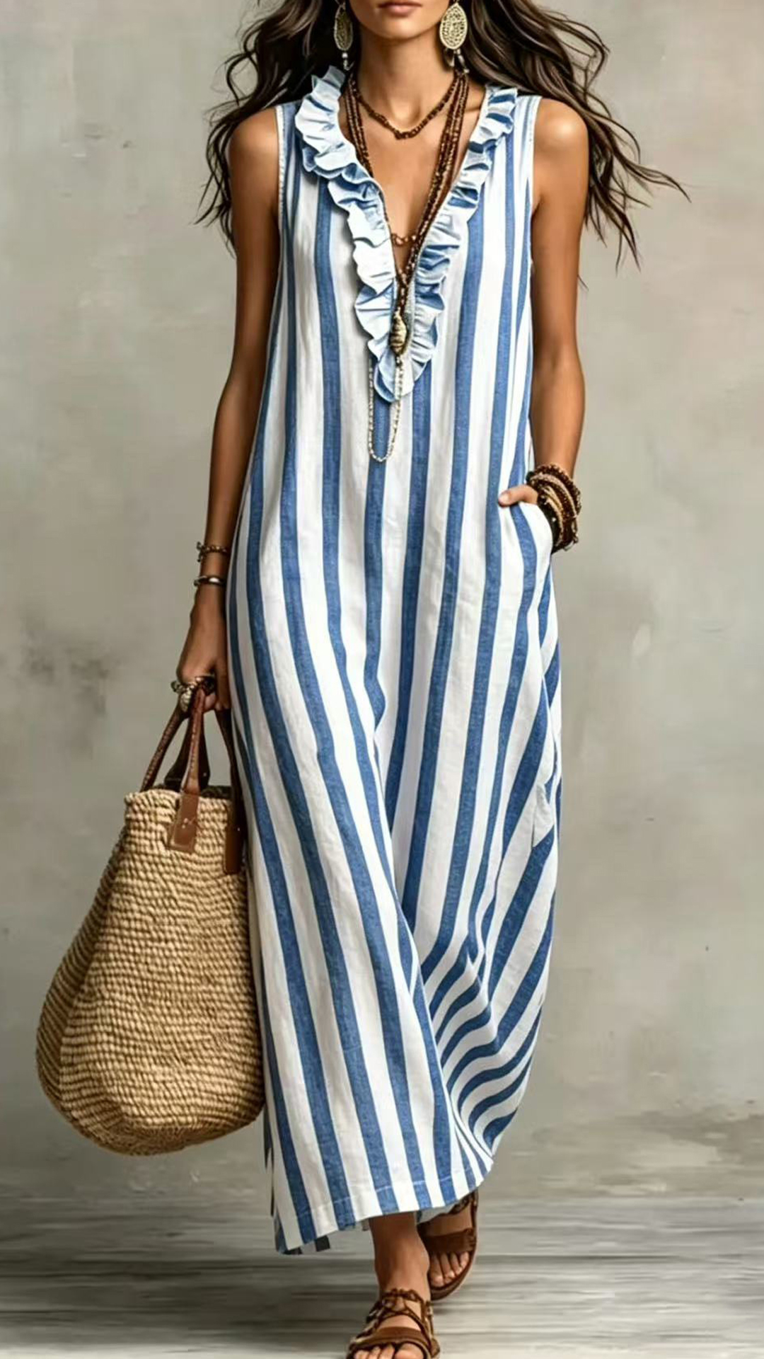 Women's Cotton-Blend Striped Sleeveless Maxi Dress - Nordfashionstorm - Women's Clothing, Fashion for You - Nordfashionstorm.com