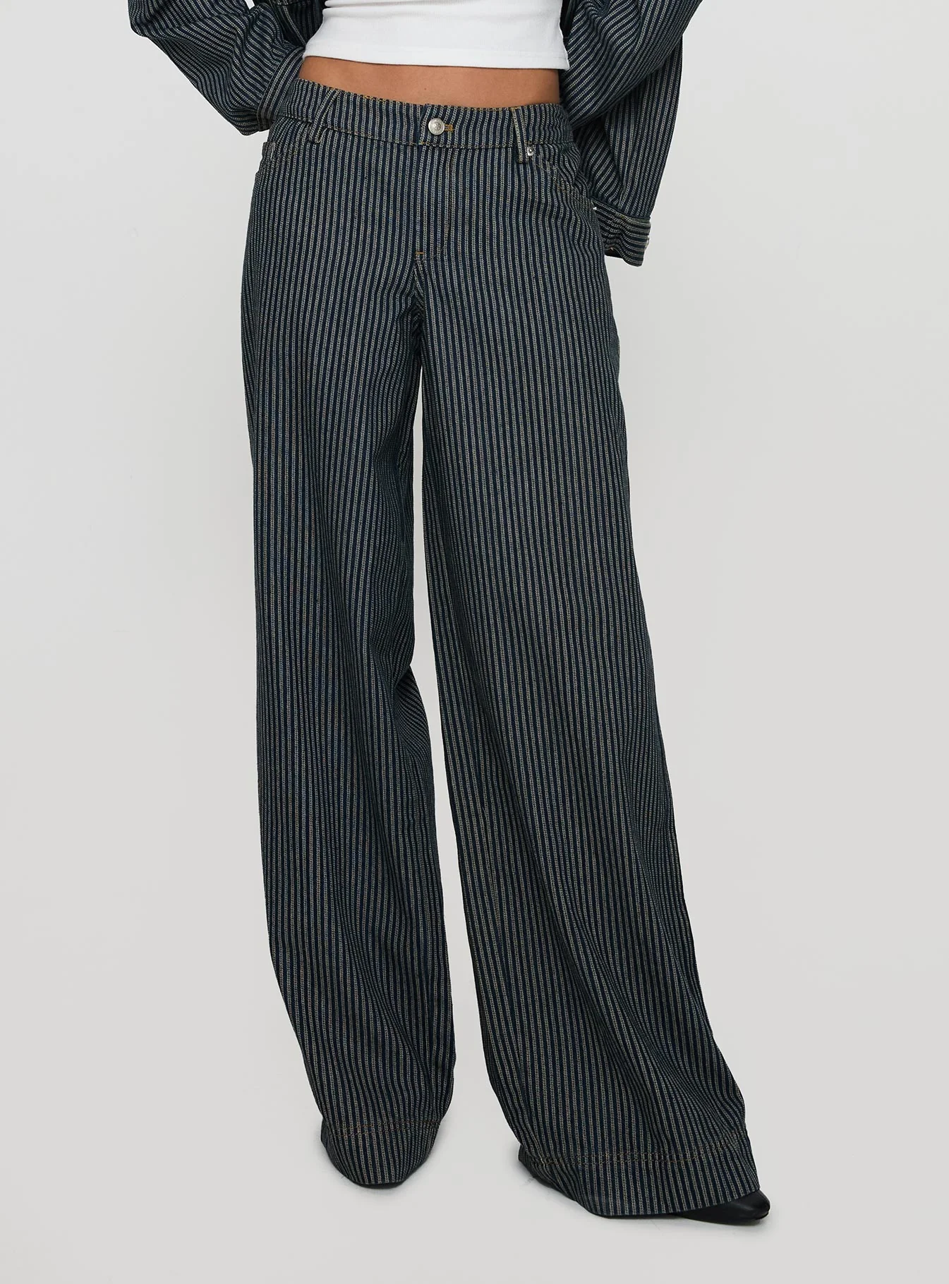 Actually Invested Low Rise Pants Denim Stripe