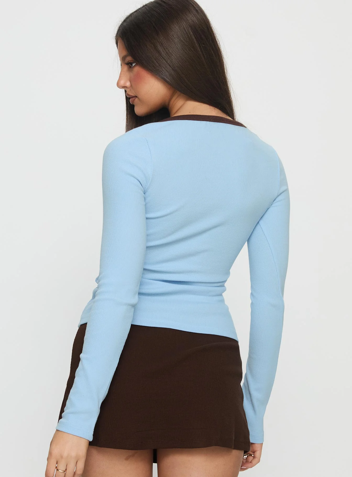 Baseline V Neck Long Sleeve Top Blue / Brown