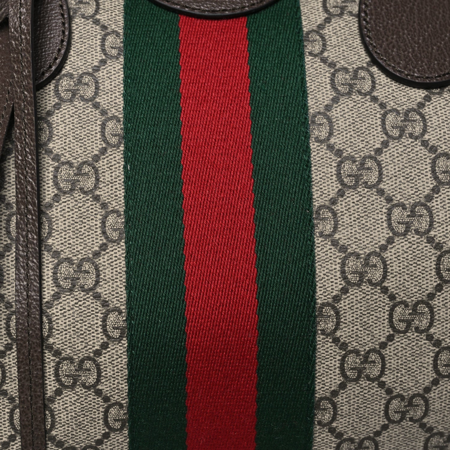GG Supreme Monogram Textured Dollar Calfskin Web Medium Savoy Duffle Bag Beige Dark Brown - Top Club