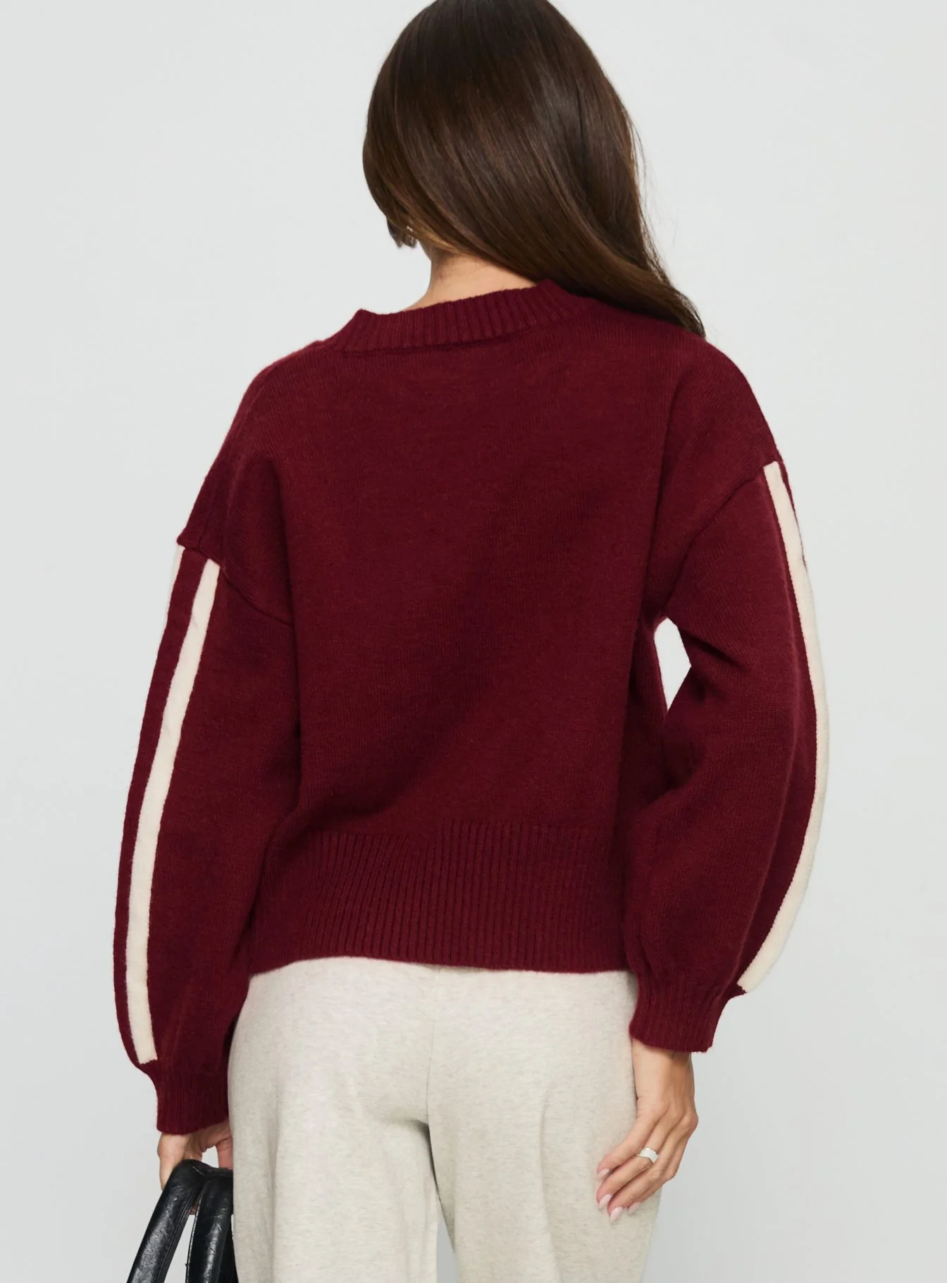 Catherin Crew Neck Knit Sweater Red / White