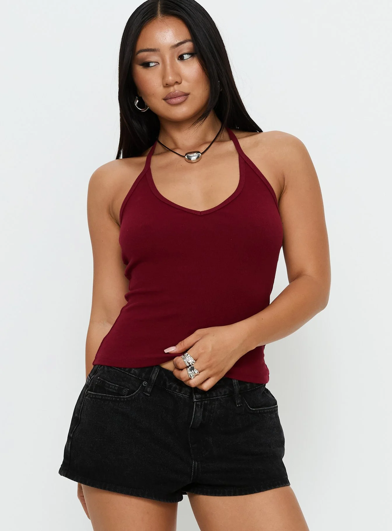 Sentiment V Neck Cami Top Burgundy