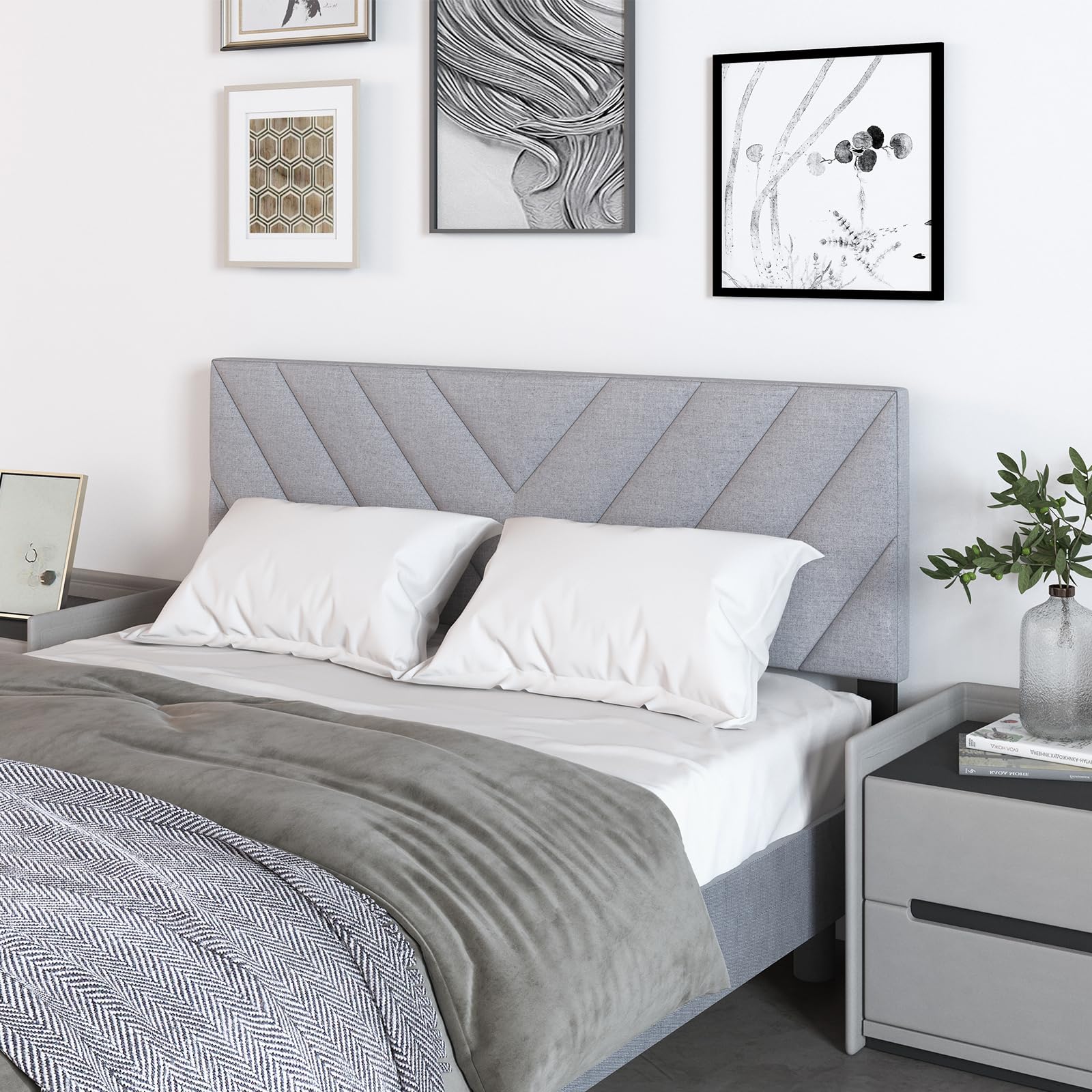 BEFOUNDLOVELY Linen Fabric Upholstered Headboard for Full/Queen Size Bed