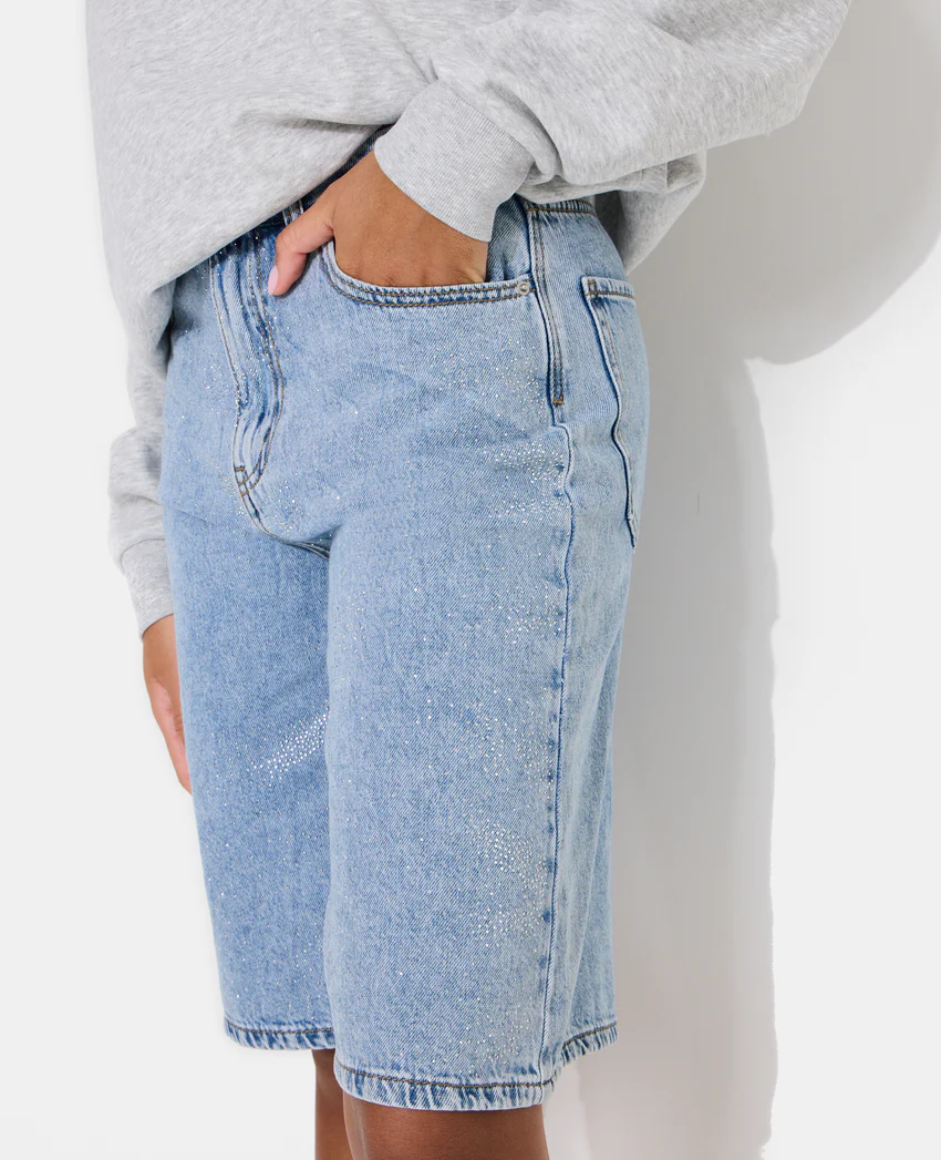 Pimkie Bermuda en jean taille haute avec mini-strass