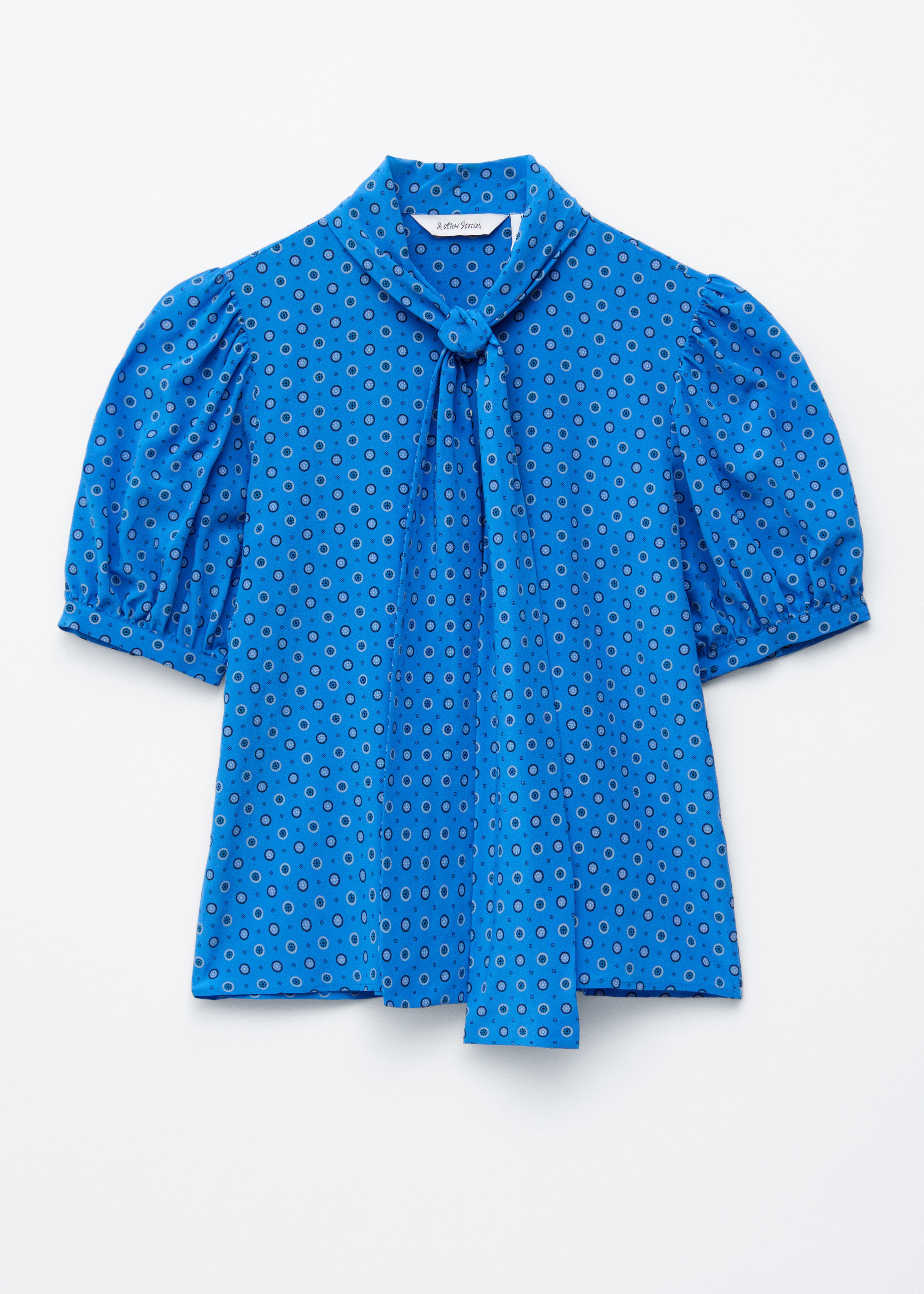 & Other Stories PRINTED TIE-NECK SILK BLOUSE