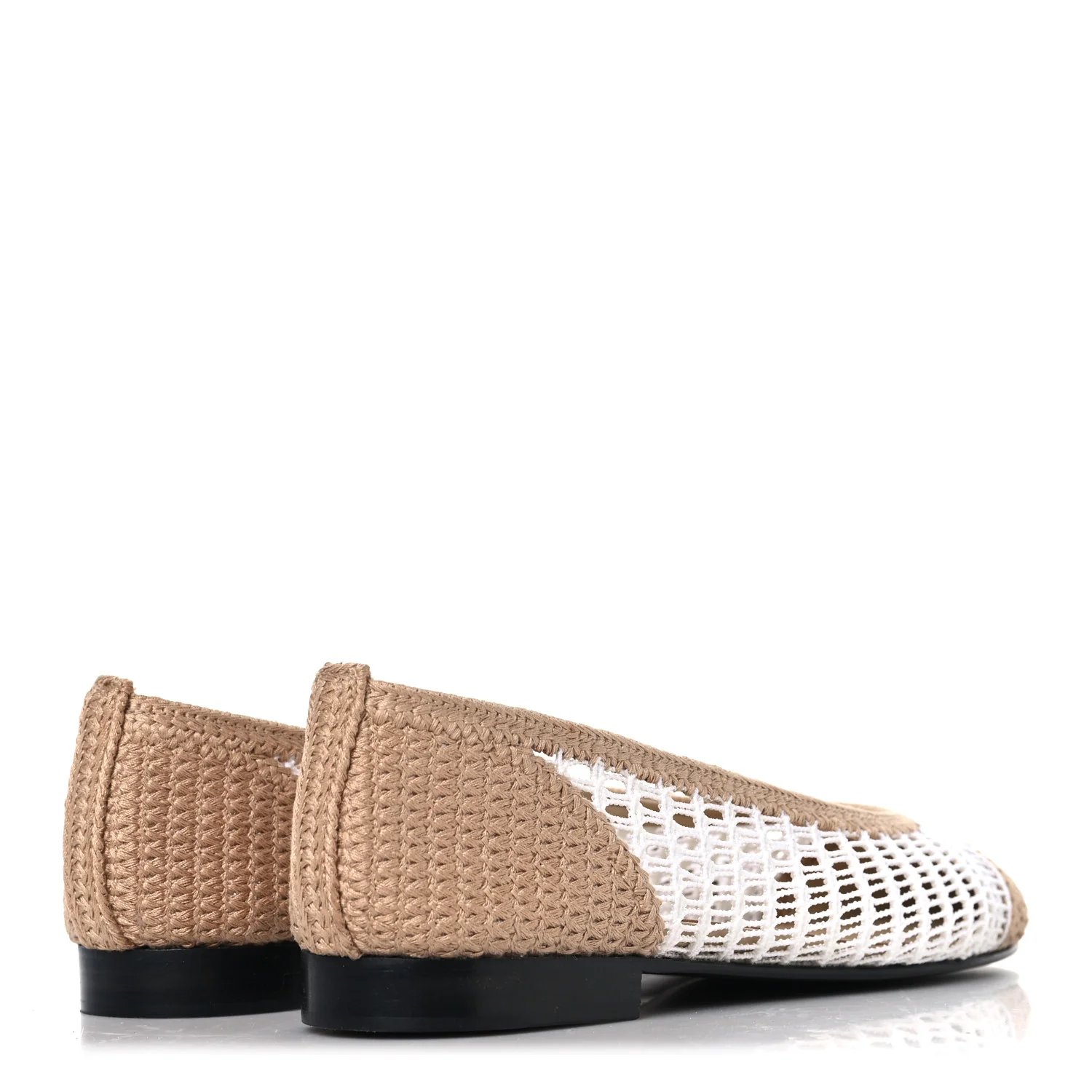 Raffia Cap Toe Ballerina Flats 37 White Beige - Top Club