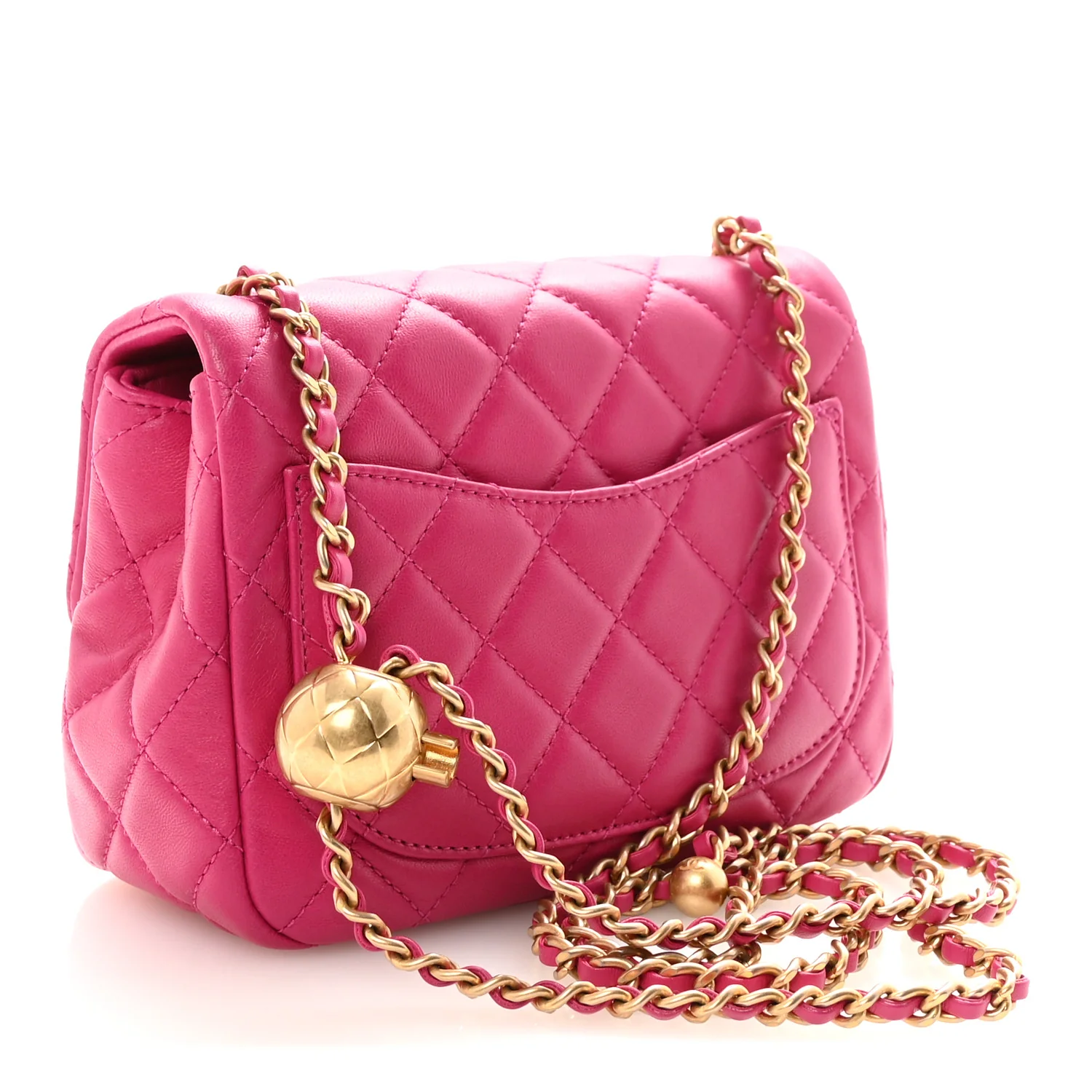 Lambskin Quilted Mini Pearl Crush Flap Fuchsia - Top Club
