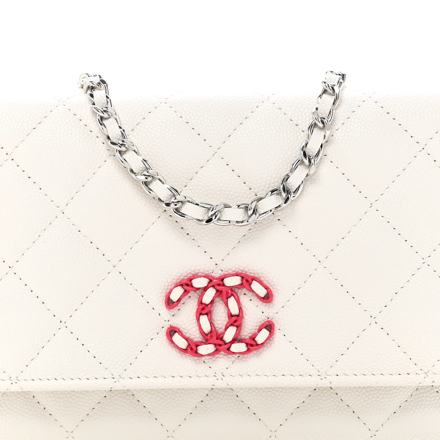 Caviar Quilted Chanel 19 Wallet On Chain WOC White Pink - Top Club