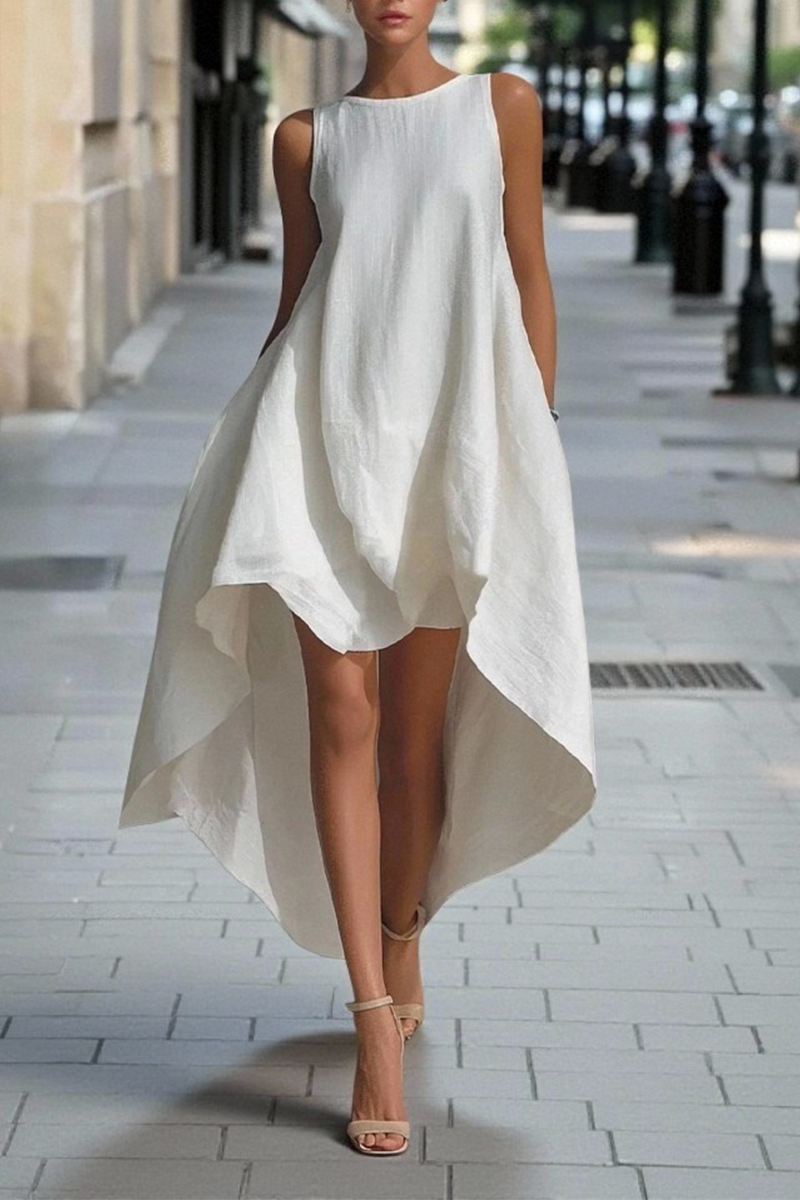 Women's Cotton-Linen Sleeveless Asymmetrical Resort Wear - Nordfashionstorm - Women's Clothing, Fashion for You - Nordfashionstorm.com